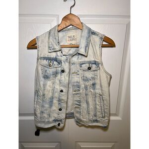 Thread & Supply Acid Wash Denim Vest Womens Large Distressed Jean Jacket